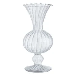 Willow Crossley Ruffled Edge Clear Glass Trumpet Vase, 8.2"
