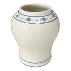 Willow Crossley White Ceramic Vase With Blue Printed Boarder, 8"