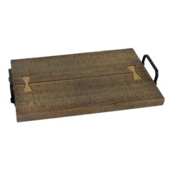 Wood Tray With Metal Handles, 19x12
